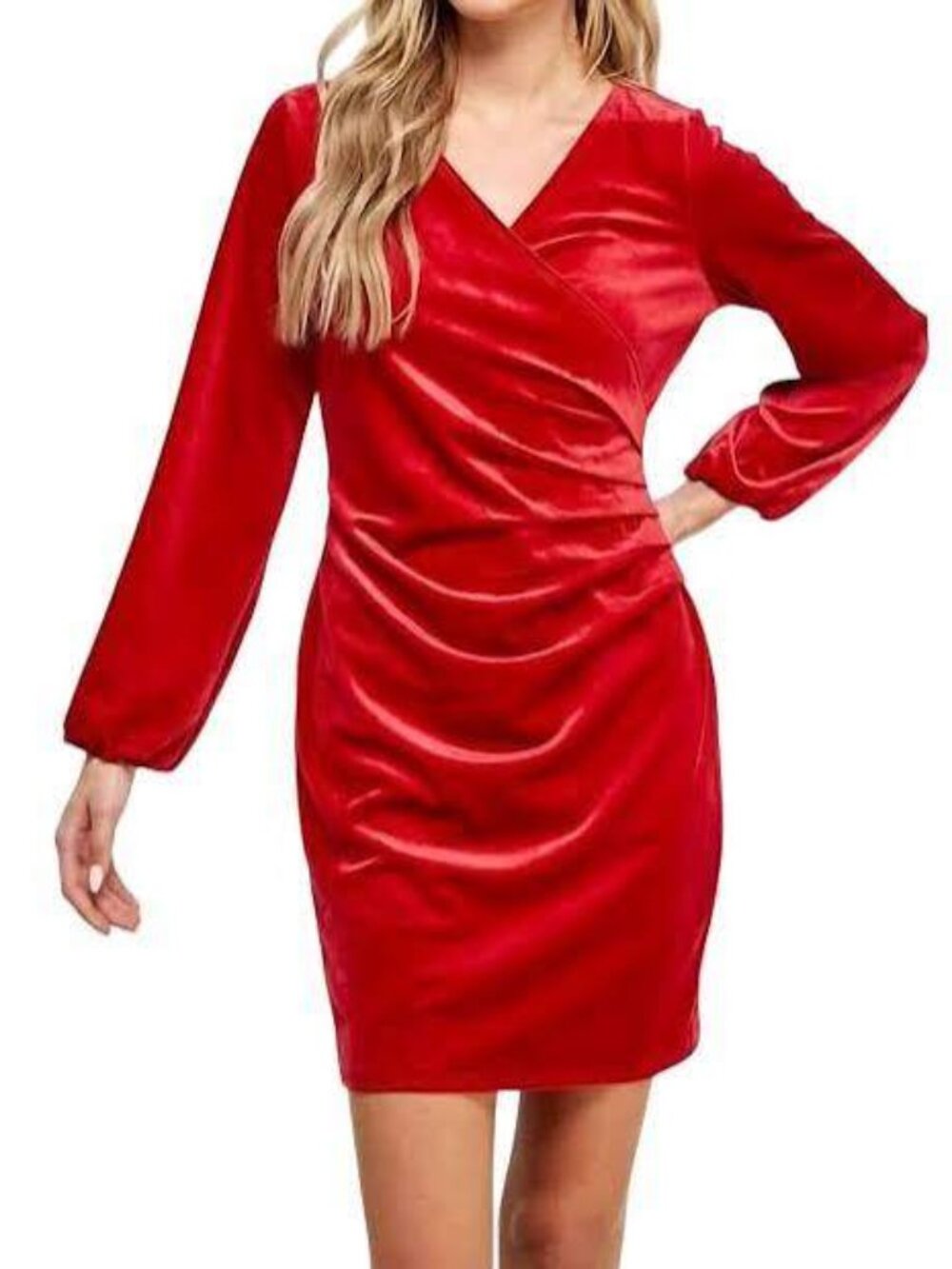 NWT 2 Hearts Velvet Mini Dress S Faux Wrap Bodycon Red Holiday Christmas Party